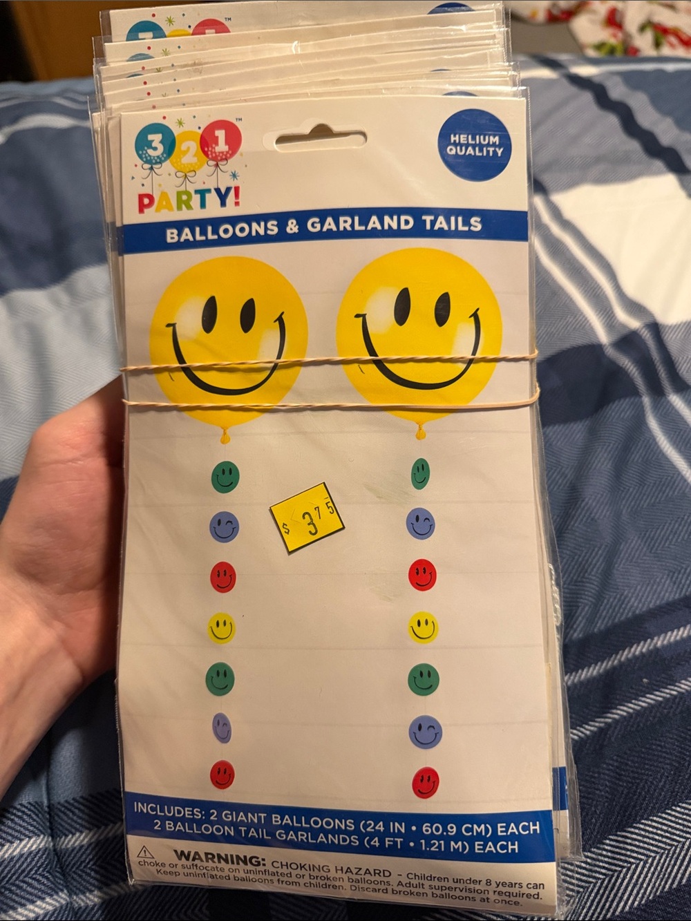 3 2 1 Party! Yellow Smiley Face Balloon Tails - Pack of 2